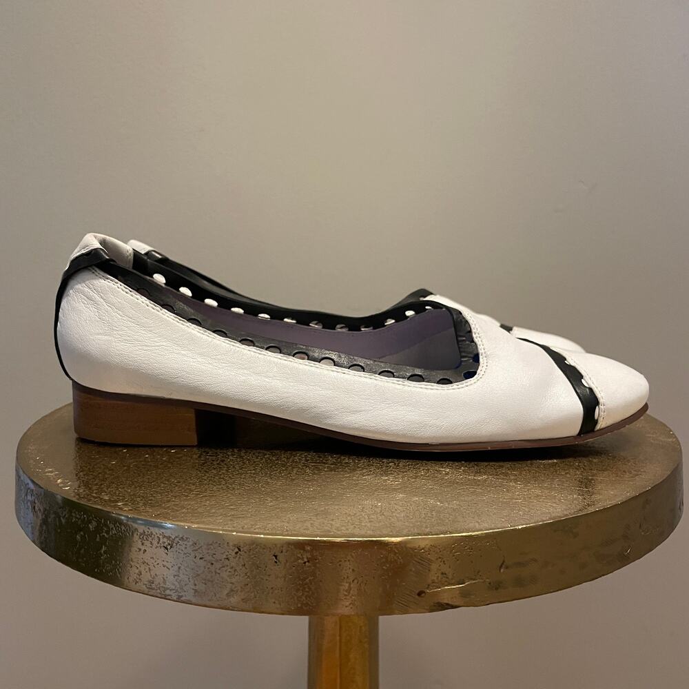 White and Black Leather Ballet Flat - Women's Loafer